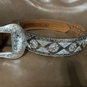 ARIAT men's western belt, brown tooled leather, horsehair